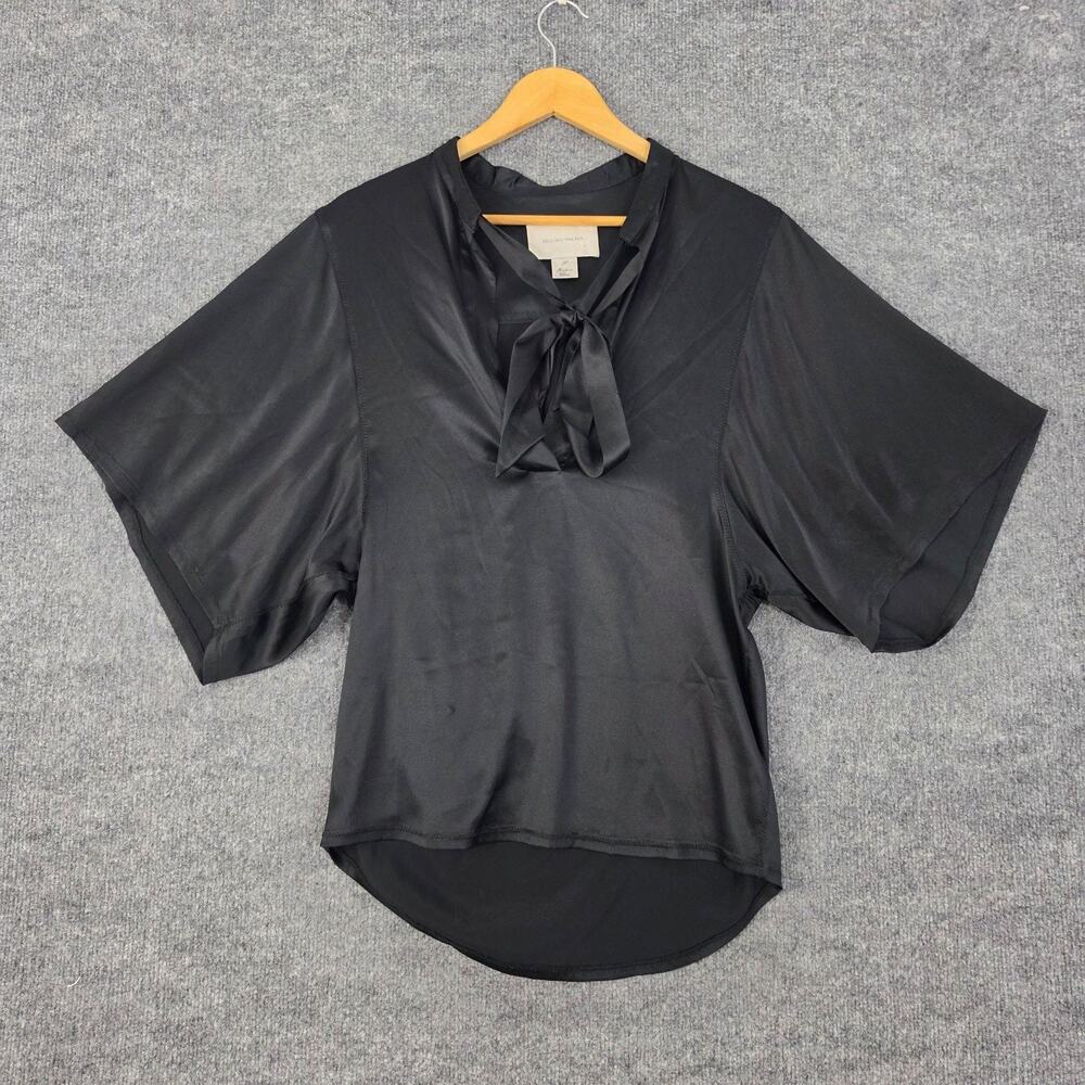 Brochu Walker Blouse Small Silk Satin Pussybow in Black Elegant Office Work Chic